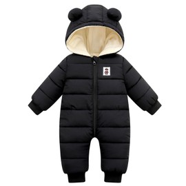 Maeau Baby Snowsuit Infant Toddler Jumpsuit Newborn Winter Hooded Romper Warm Bodysuits Thick Jacket Outwear Long Sleeve 6-12 Months Black