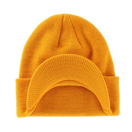 Magracy Unisex Men's Warm Visor Beanie Outdoor Double Knit Hat with Peak Winter Hat Yellow