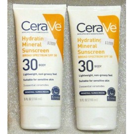 Cerave LOT OF 2 CERAVE HYDRATING MINERAL SUNSCREEN BODY LOTION SPF 30 ~ 5 oz. CERAMIDES
