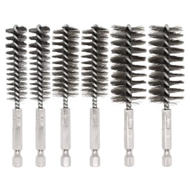 BUXIMN 6 Pcs Bore Brush for Drill, 1/4" Hex Shank Stainless Steel Twisted Wire Brush for Drill, Bristle Round Wire Brush with Different Sizes, Tube Pipe Cleaner for Rust (Diameter 12,19,25mm)