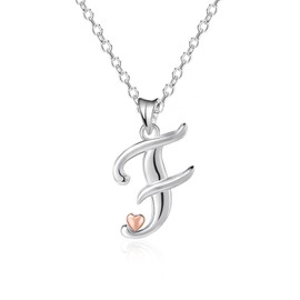 Mesovor 925 Sterling Silver Necklaces for Women, Dainty Initial Name Necklace with Rose Gold Heart, Jewellery Gifts for Family Mother Sister Daughter Wife (Letter-F)