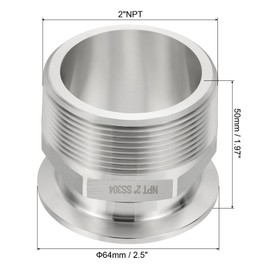 PATIKIL 2 in TC Tri Clamps Adaptor, 1pcs Tri Clamps Fittings to NPT 2 Male Thread Adaptor Hexagonal Sanitary 304 Stainless Steel for Food Beverage Equipment, 64mm Ferrule