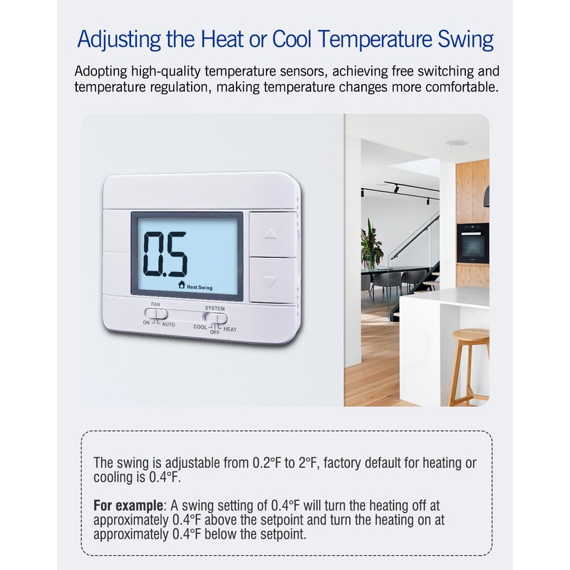 Aowel Non Programmable Thermostat for Home 1 Heat/ 1 Cool
