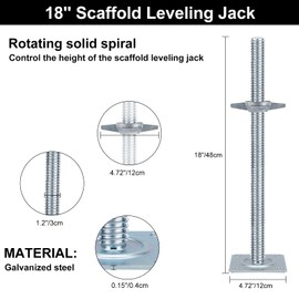 Yeipowr 18" Adjustable Scaffold Leveling Jack Feet - 1.2" OD Solid Screw Jacks Galvanized for Baker Style Scaffolding 4 Pack