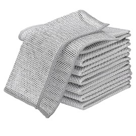 GWAWG Double Layer Wire Dishwashing Rags Non-Scratch Multipurpose Durable Wire Dishcloth for Wet and Dry Two Layer Reusable Steel Wire Cleaning Cloths Towel for Kitchen, Dish, Sink, Stove Top (8)
