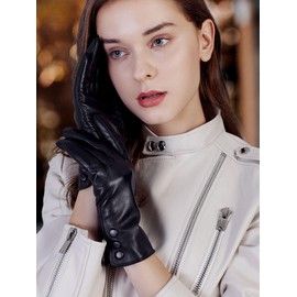 GSG SINCE 1998 Womens Chrome-free Leather Gloves Touchscreen Sheepskin Rerenewable Fleece Lined Winter Warm Driving Gloves Black Small