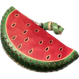 Handmade 3D Leather Coin Purse with Removable Wrist Strap (Watermelon)