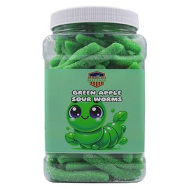 Gummy Worms Jar, (Sour Green Apple Flavor 1.5 Pound)