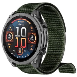 OVERSTEP Quick Dry Watch Band Compatible with Fenix 8 51mm/Fenix 7X/Fenix 6X/Fenix 5X, 26mm Loop Woven Nylon Sports Strap for Garmin Epix Pro 51mm/Instinct 2X/Enduro 3(Army Green)