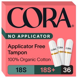 Cora Organic Non-Applicator Tampons Multipack (18 Super, 18 Super Plus Non-Applicator Tampons)