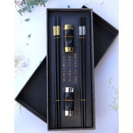 Chopsticks, fiberglass chopsticks can be reused, with chopstick holder, dishwasher safe. Stylish and elegant Chinese chopsticks gift set. 2 pairs (golden, silver)