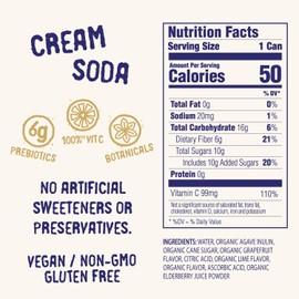 Daytrip Organic Sparkling Prebiotic Soda, Low Sugar Soda and Low Calorie Healthy Soda Alternative, Prebiotic Drink for Gut Health Drink and Digestion, Refreshing Functional Beverage with Plant-Based Fiber, 12-Pack - Cream Soda