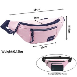 Hiking and Running Waist Packs, Waterproof Waist Bag, Portable Shoulder Bag, Adjustable Crossbody Bag with Multiple Compartments, Waist Pack for Camping, Travel Outdoor (Pink)