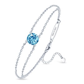 AINUOSHI Birthstone Bracelets for Women Fine Jewelry Sterling Silver Genuine or Created Gemstone Dainty Bracelet Anniversary Birthday Valentines Day Gifts for Women Wife, Chain Length 6.5”+2”,