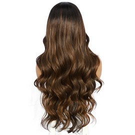 Sapphirwigs Brown Lace Front Wig, Synthetic Body Wave, 13 x 4 Lace Wig, Balayage Kanekalon Futura Wig, Party, Date, Daily Wear, Natural Looking Wig, 66 cm/66 cm