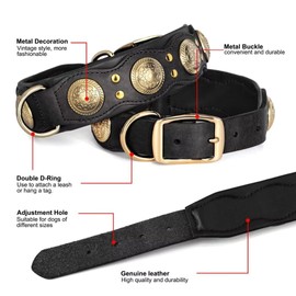 PET ARTIST Genuine Leather Dog Collar for Medium Dogs, Heavy Duty Dog Collar with Stylish Rivet Studded & Strong Metal Buckle, 2 inch Wide Dog Collar Adjustable for Pit Bull Great Dane Fit 16-19"