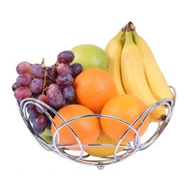 BeBuy24 Fruit Basket Fruit Bowl Bread Basket Fruit Bowl 26 cm Chrome Serving Basket Metal Basket Fruit Rolls