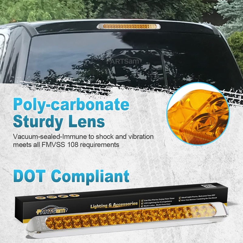 Partsam Submersible 17" Inch Thin Amber Led Turn Signal Light