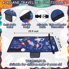 Airplane Seat Extender for Kids, Toddler Airplane Bed with Side Pocket for Baby Airplane Travel Essentials Portable Travel Bed for Flying Flight (Blue Airplane Seat Extender 1 Pack)