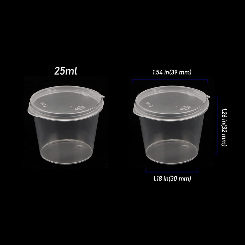 ZEONHEI 200 PCS 1oz Clear Round Hinged Pots, Sauce Pots