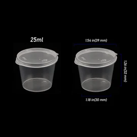 ZEONHEI 200 PCS 1oz Clear Round Hinged Pots, Sauce Pots with Lids, Plastic Mini Pots for Sauces Takeaway Sauce Tubs for Ketchup Dips Crafts Restaurants Packaging