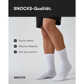Snocks Crew Tennis Socks for Men and Women, Set of 4, Size 35–54, Tennis Socks Made from Organic Cotton, 2x black and 2x white.