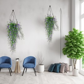 FAJUNZH Elegant 4 Pcs Artificial Hanging Plants - Lifelike UV Resistant Faux Flowers Vine Fake Ferns for Indoor and Outdoor Spring Summer Wedding Party Patio Balcony Decor