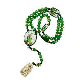 Exquisite Rosary Saint Jude Cross Pendant Mexican Necklace - Braided Cord Green Crystal beads Chain, Charm Accessories for Men and Women, Catholic St Jude Elegant Religious Jewelry Gift Idea (Green Wooden)