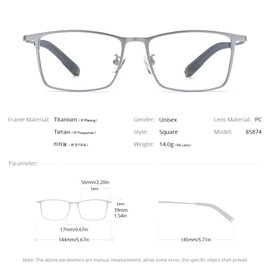 FONEX Pure Titanium Glasses Frame Men Square Eyeglasses Optical Eyewear F8827 (85874 Silver, Clear)