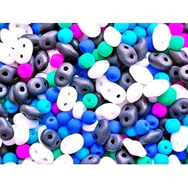 1.23 oz (35 g) Glass Beads Mix , White Black with Cold Neon Mix, Czech Glass