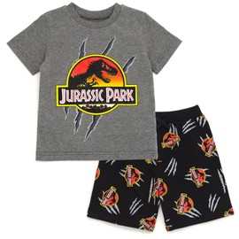 Jurassic World Jurassic Park T-Rex Big Boys T-Shirt and French TerryShorts Outfit Set Logo Gray/Black 10-12
