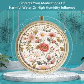 Pill Organizer Pill Box with Mirror Retro Small Pill Case for Purse or Pocket Bronze Pill Box or Vitamins, Fish Oil, Supplements, Pill Containe Travel Gifts（2PCS-Retro Red Flowers）