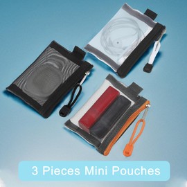 VOCOSTE Mini Zipper Mesh Bag Mesh Zipper Bag Storage Pouch Carrying Travel Multi-function Pouch Case for Credit Card Earphone Coin Lipstick 3pcs, Black, Gray, White
