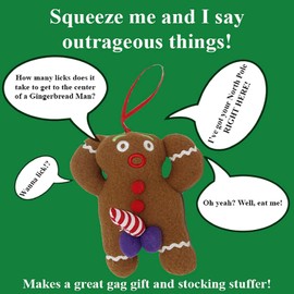 Stocking Stuffers for Adults-Naughty Gingerbread Man Funny Fabric Christmas Ornament Talking Hanging Ornament, Tan, (33450)