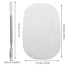 Paleta para Mezclar Maquillaje de Acero Inoxidable, 1 Set Espátula Incluida, Color Plata, Uso en Manicura y Pigmentos, Ligero y Cómodo al Tacto