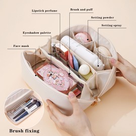 STHAS Women's Cosmetic Organizer, Travel Cosmetic Bag, Waterproof PU Leather Toiletry Bag with Handle and Transparent Compartment