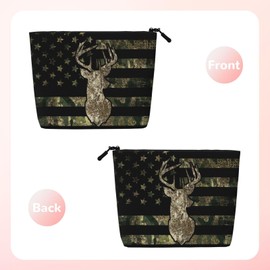 MOLAIGIN Camo Camouflage Hunting Deer American Flag Cosmetic Bag For Women, Travel Makeup Bag, Toiletry Zipper Bag, Large Capacity Aesthetic Cases