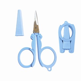 Pastel Mini Folding Scissors with Safety Cap Small Portable Travel Scissors Little Badge Scissors Yarn Shears Kids Tiny Cutter for Cutting, Scrapbooking, Crafting, Sewing, Blue(1 Pack)