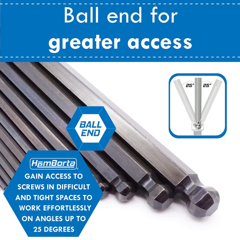 HemBorta® Metric Allen Key Set Ball End 13pcs, Long Metric