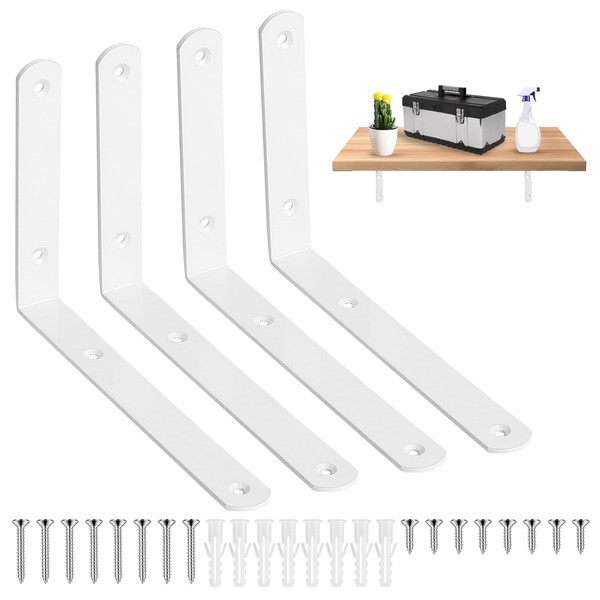 4 Pcs White Shelf Brackets, L Brackets Heavy Duty Wall