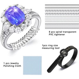 Ring Sizer Adjuster for Loose Rings 4 Sizes of 8 Pack Invisible Ring Guards for Men and Women Silicone Ring Size adapters with Magnified Glass Ring Sizer Measuring Tool,and a Silver polishing Cloth