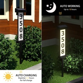 CTOL Solar Address Sign - Double-Sided LED Illuminated House Numbers, Rechargeable Solar Powered Light for Yard, Home, and Mailbox.