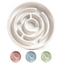 Slow Feeder Dog Bowls, Ceramic Dog Bowl with Anti-Slip, Slow Feeder & Non-Slip Design, Boredom and Anxiety Reducer, Suitable for All Breed Dogs and Cat (Ceramic-White)