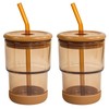 Zukro 13oz/400ml Glass Iced Coffee Cup with Bamboo Lid and