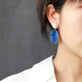 Unbranded Natural Lapis Lazuli Statement Earrings for Women Crystal Korean Dangle Earrings