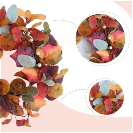 Egolot Set of 3 Fall 14 Inch Fall Orange Eucalyptus Small Wreath with White Berries for Front Door, 14” Fall Candle Ring for Indoor Outdoor Home Decor, Fall Orange Mini Wreath for Closet