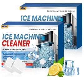 Ice Machine Cleaner Maker Descaler, 12 Ice Maker Cleaner Tablets, Remove Hard Water Mineral Buildup Clean Tablets Ice Makers, Nickel Safe Scale Remover for All Ice Machines, 2 PCS