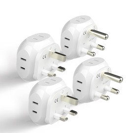 Ceptics South Africa Travel Plug Adapter Set - 4 Input - Ultra Compact - Light Weight - Type M and Type G - USA to Any Type M Countries Such as Botswana, Namibia - 4 Pack (PT-7-10L-4PK),White