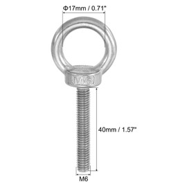 PATIKIL M6 x 40 mm Lifting Shoulder Eye Bolt, 3 Pieces 304 Stainless Steel Threaded Eyelet with Nuts and Washers for Hanging Hammocks and Items