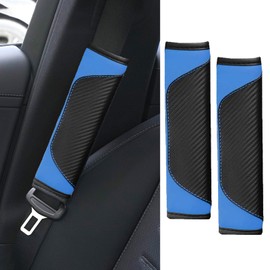ongfuwu 2PCS Car Seat Belt Cover Pad, Soft Carbon Fiber Leather Seatbelt Shoulder Protector for a More Comfortable Driving, Universal Safety Belt Strap Cover to Protect Your Neck (Blue)
